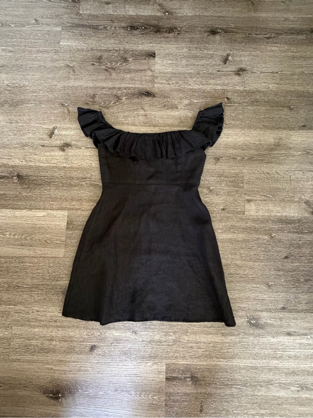 Women’s One-Shoulder Ruffle Mini Dress in Black